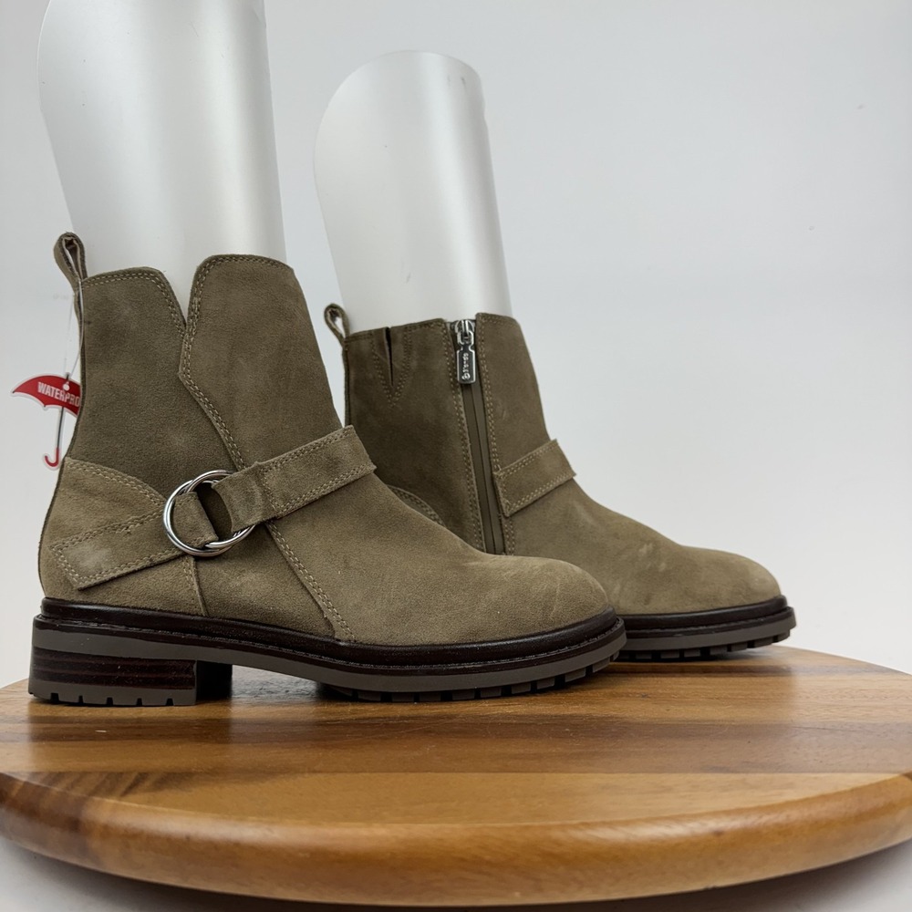 New Womens Blondo Renae Taupe Suede Waterproof Comfort Ankle Boots Size 9 M NWOB